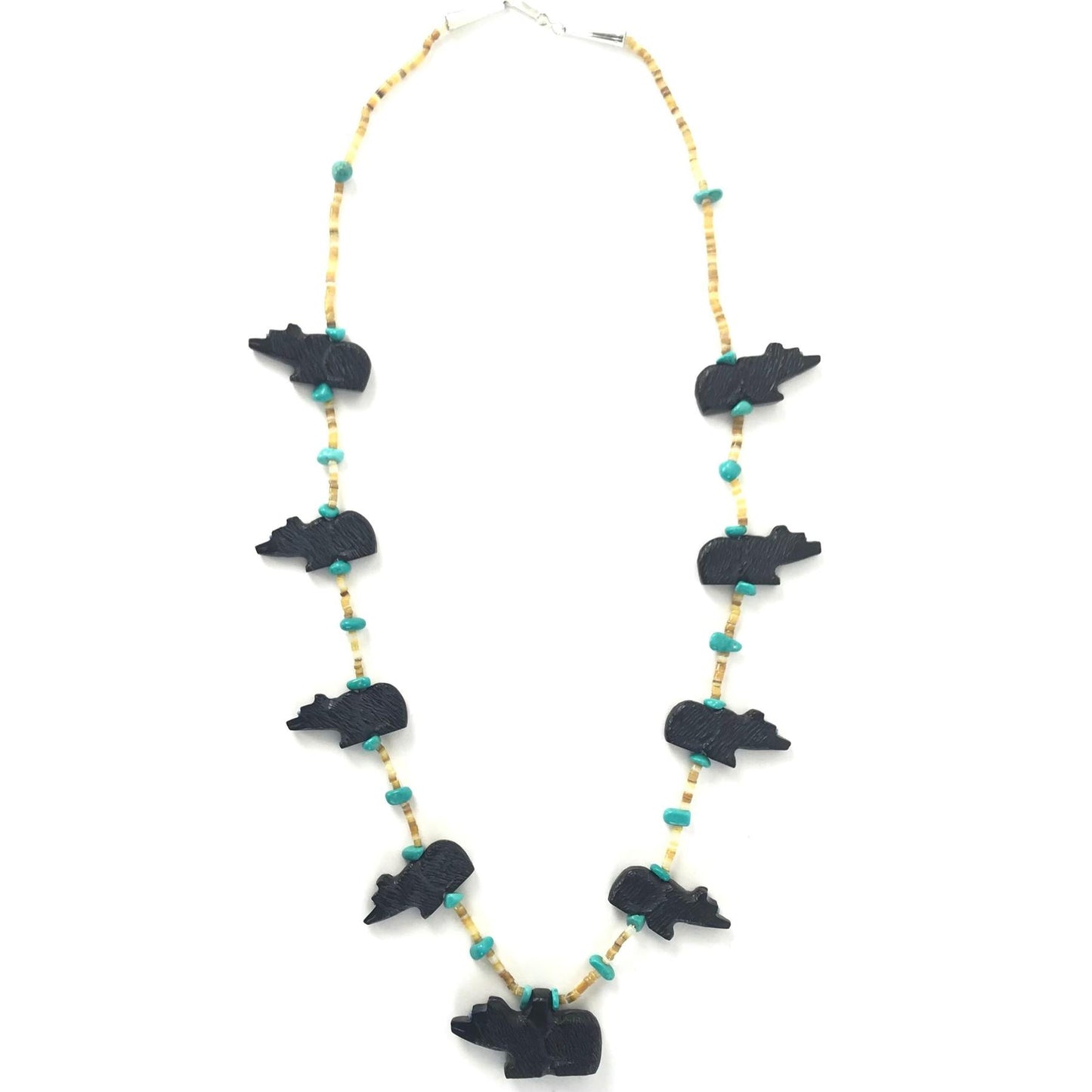Mike Tucson Black Jet Bear Fetish Carving Necklace and Earrings Set-Indian Pueblo Store
