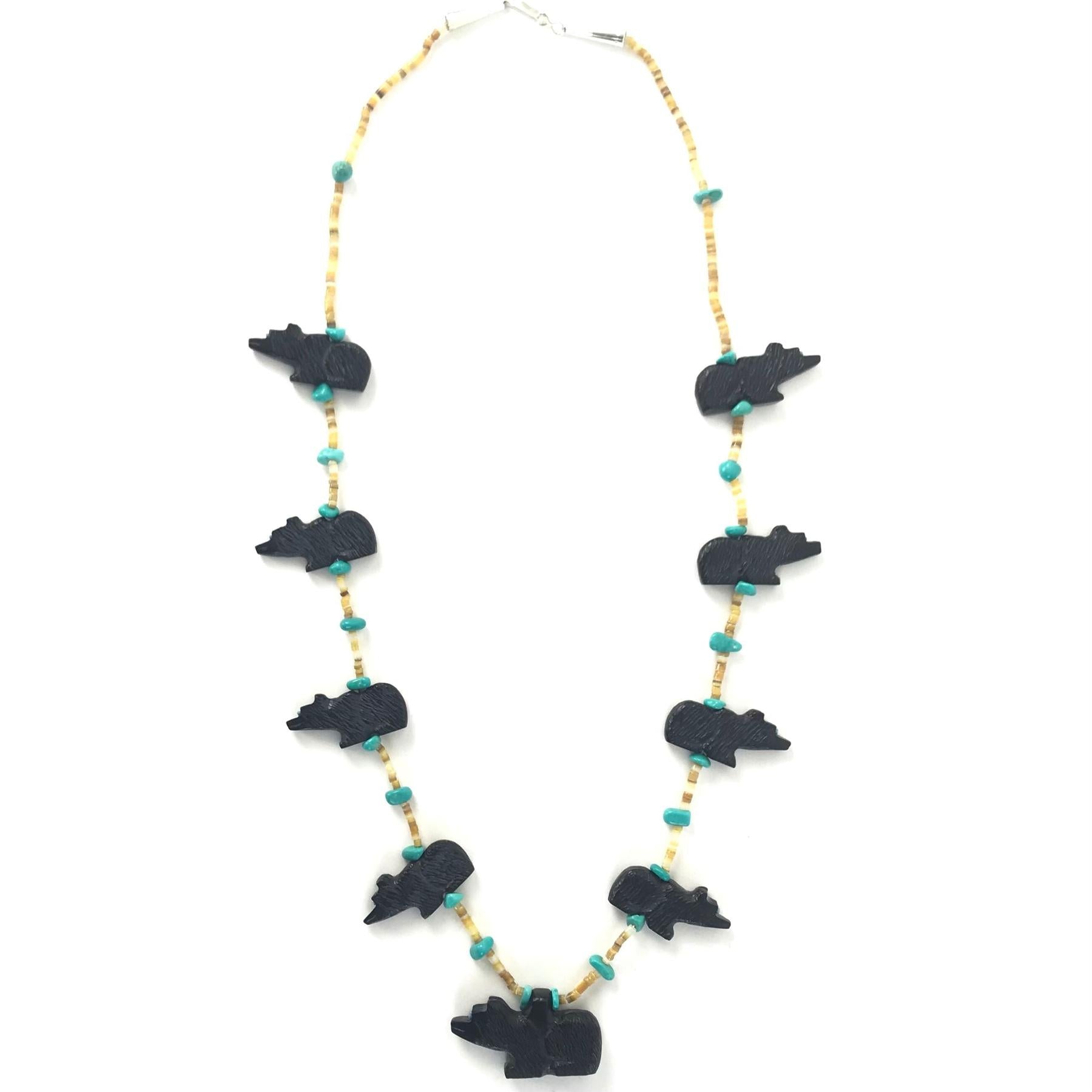 Mike Tucson Black Jet Bear Fetish Carving Necklace and Earrings Set-Indian Pueblo Store