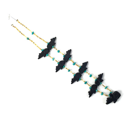 Mike Tucson Black Jet Bear Fetish Carving Necklace and Earrings Set-Indian Pueblo Store