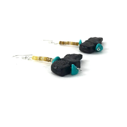 Mike Tucson Black Jet Bear Fetish Carving Necklace and Earrings Set-Indian Pueblo Store