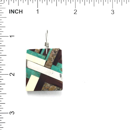 Stephanie Medina Multi-Gemstone Mosaic Inlay Pendant-Indian Pueblo Store