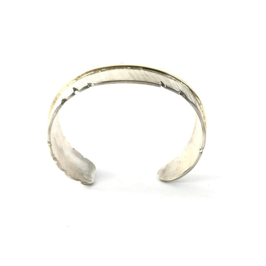 Michael and Elizabeth Kirk Sterling Silver Feather Tapered Bracelet with 18K stem-Indian Pueblo Store