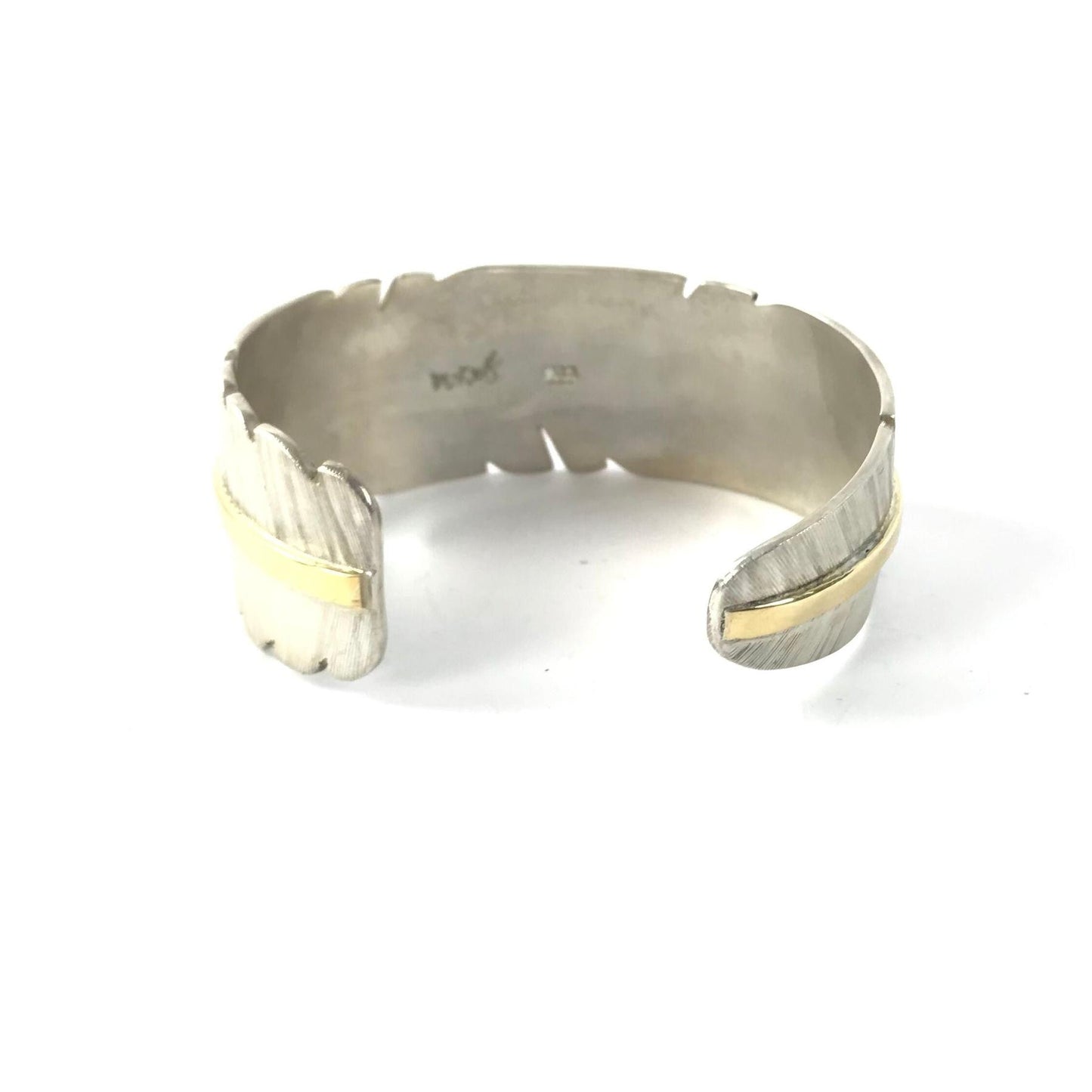 Michael and Elizabeth Kirk Sterling Silver Feather Tapered Bracelet with 18K stem-Indian Pueblo Store