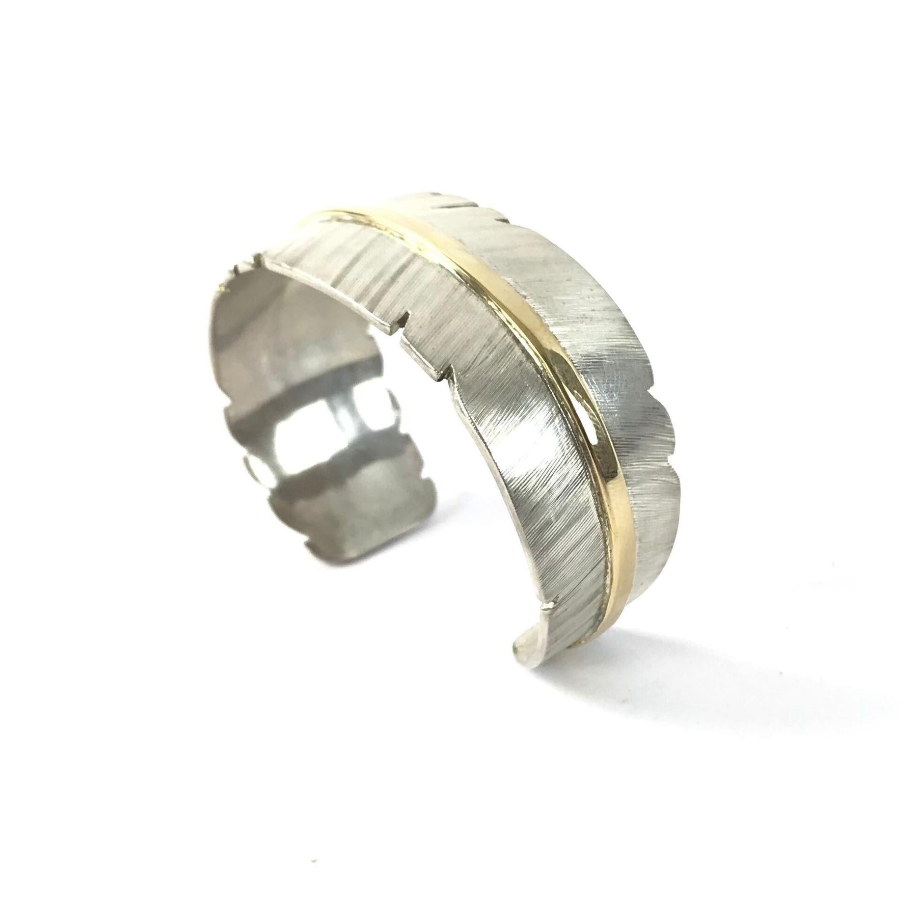 Michael and Elizabeth Kirk Sterling Silver Feather Tapered Bracelet with 18K stem-Indian Pueblo Store