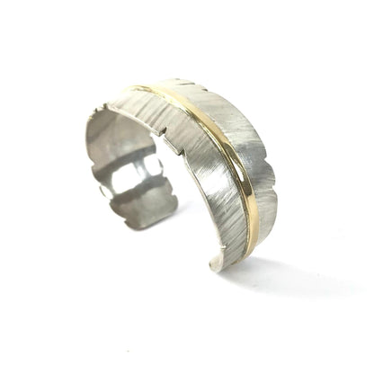 Michael and Elizabeth Kirk Sterling Silver Feather Tapered Bracelet with 18K stem-Indian Pueblo Store