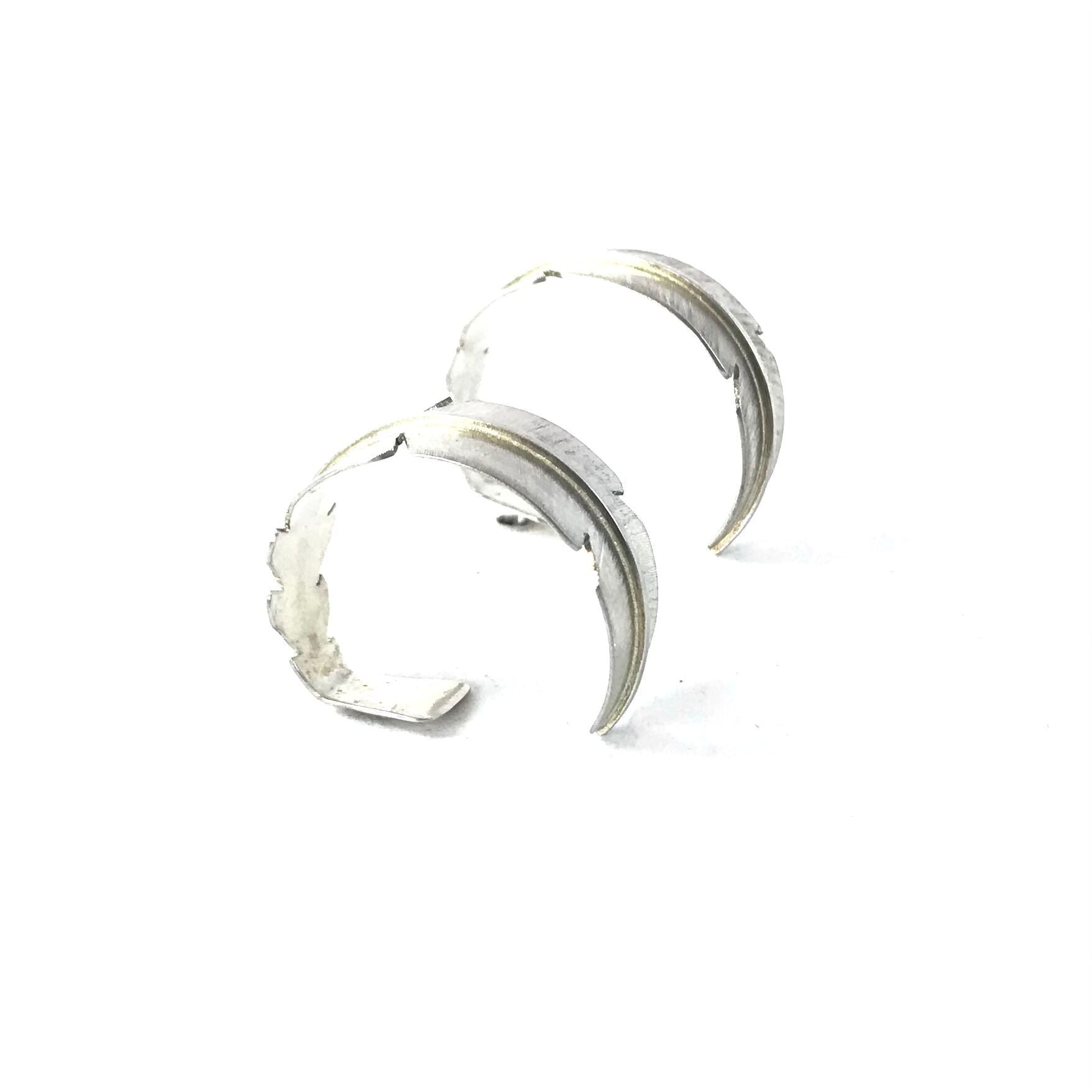 Michael and Elizabeth Kirk Sterling Silver Half Hoop Feather Earrings-Indian Pueblo Store