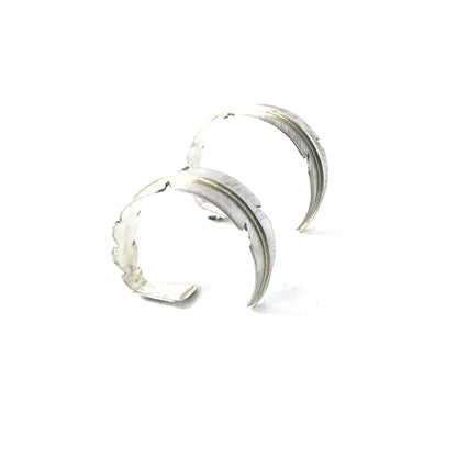 Michael and Elizabeth Kirk Sterling Silver Half Hoop Feather Earrings-Indian Pueblo Store