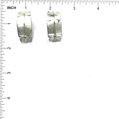 Michael and Elizabeth Kirk Sterling Silver Half Hoop Feather Earrings-Indian Pueblo Store