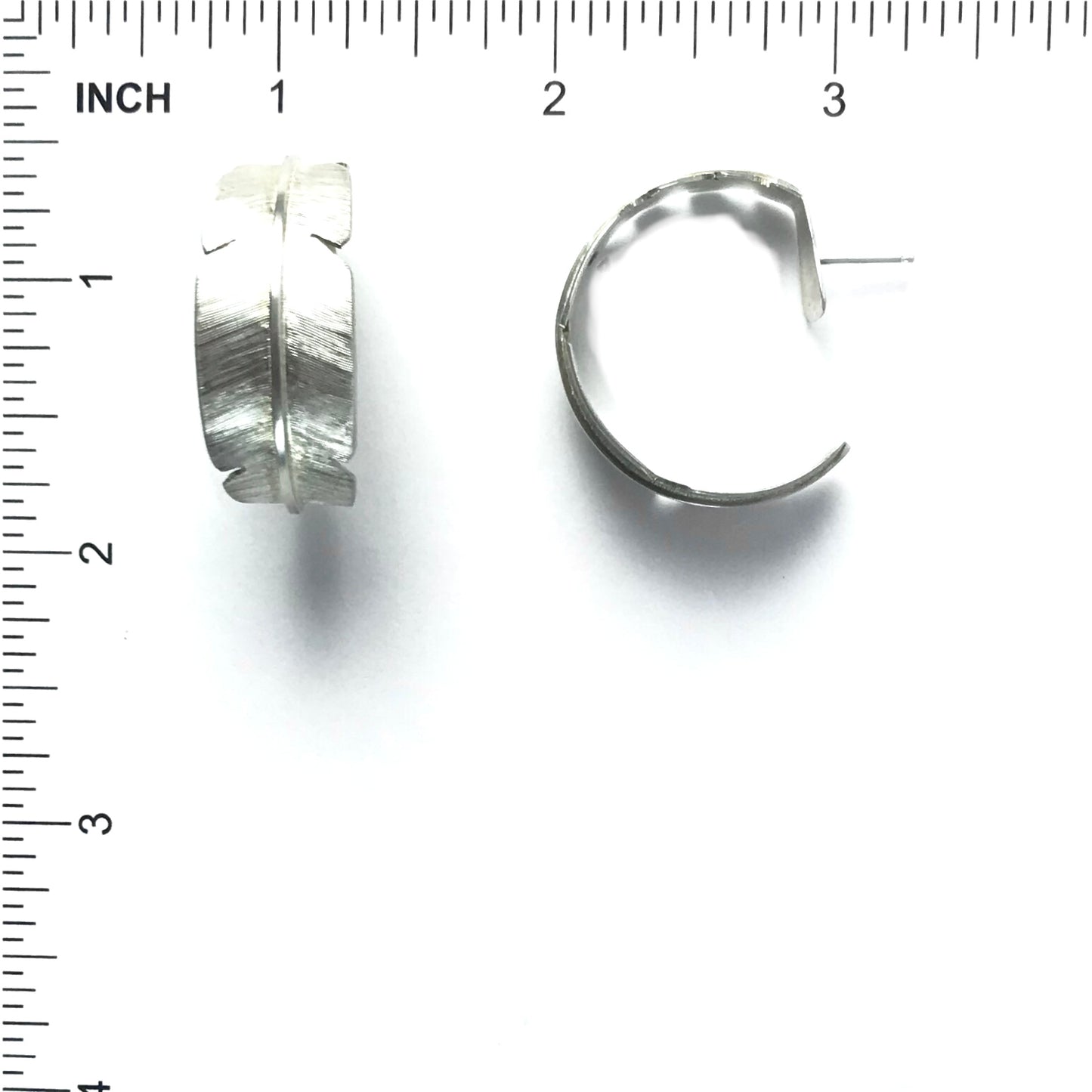 Michael and Elizabeth Kirk Sterling Silver Half Hoop Feather Earrings-Indian Pueblo Store