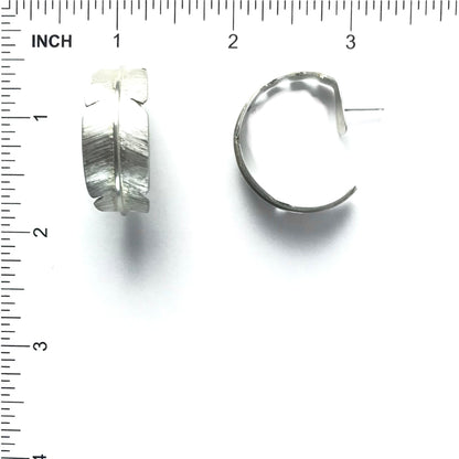 Michael and Elizabeth Kirk Sterling Silver Half Hoop Feather Earrings-Indian Pueblo Store