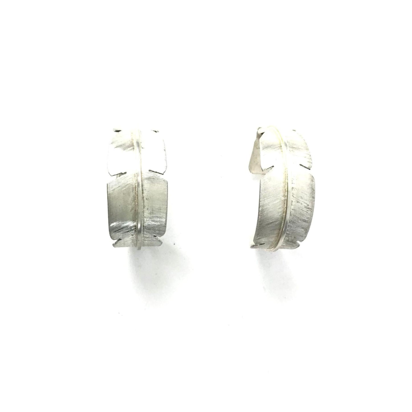 Michael and Elizabeth Kirk Sterling Silver Half Hoop Feather Earrings-Indian Pueblo Store