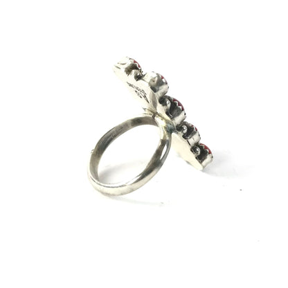 Anna Spencer Coral Rectangle Cluster Ring-Indian Pueblo Store