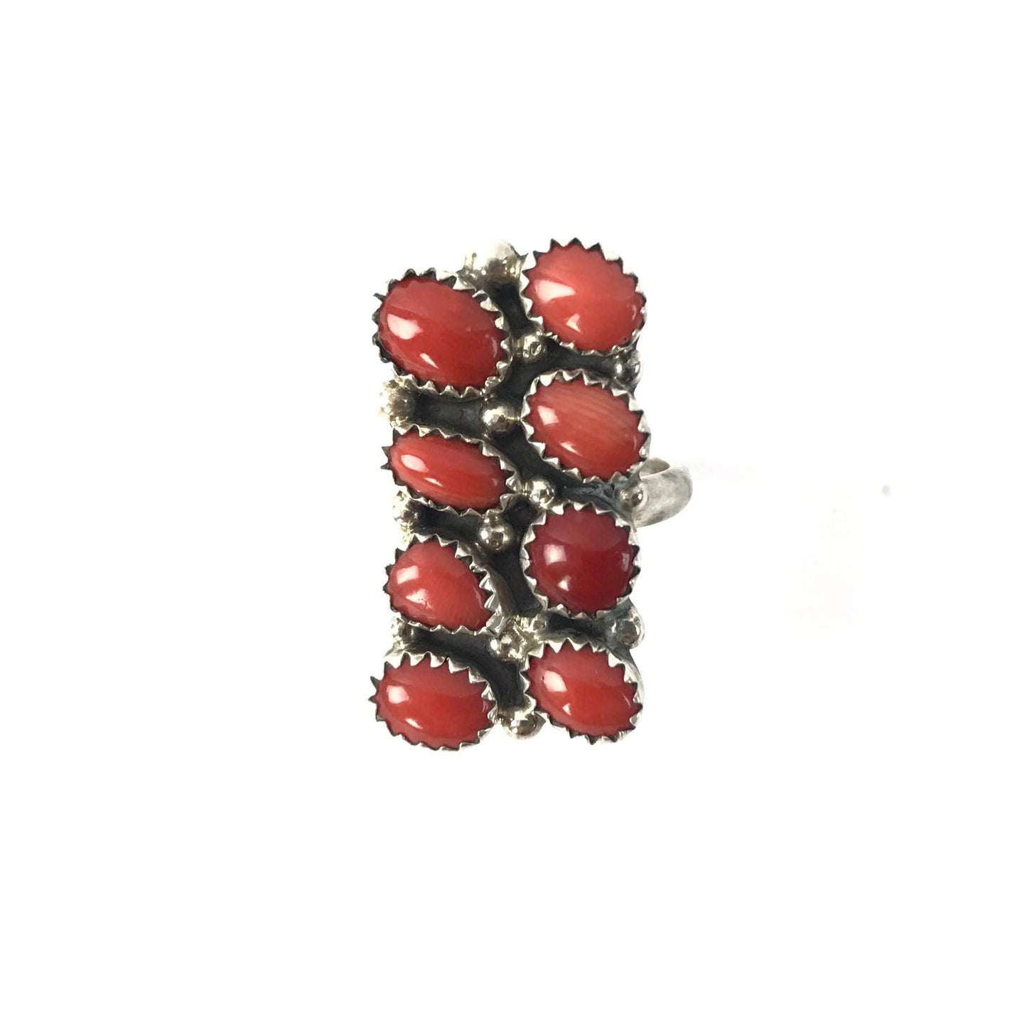 Anna Spencer Coral Rectangle Cluster Ring-Indian Pueblo Store