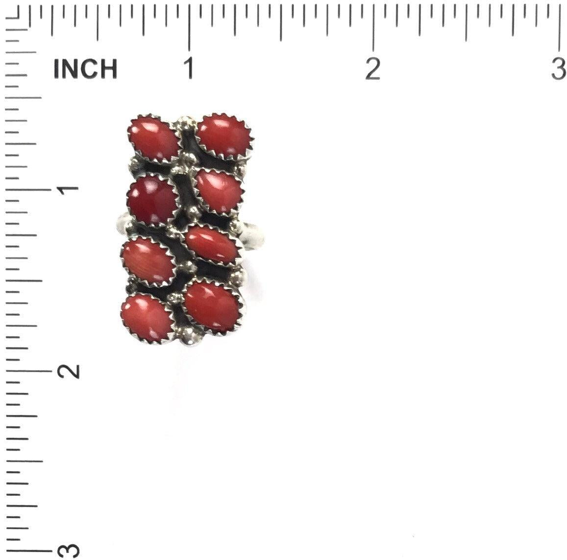Anna Spencer Coral Rectangle Cluster Ring-Indian Pueblo Store