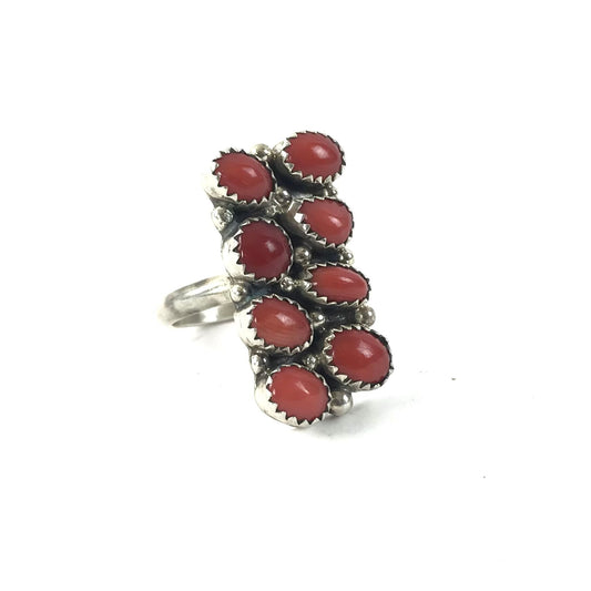 Anna Spencer Coral Rectangle Cluster Ring-Indian Pueblo Store