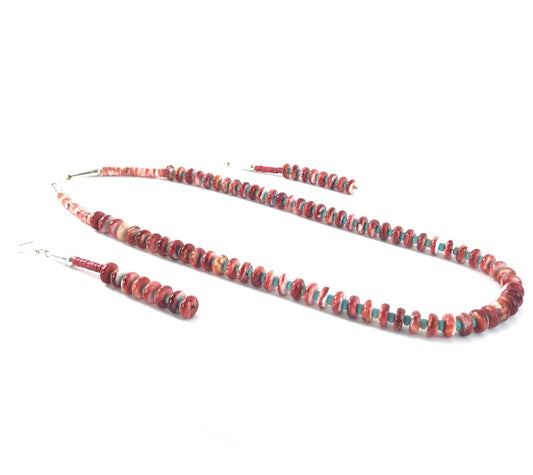 Robert L. Coriz Spiny Oyster Shell and Turquoise Necklace and Earring Set-Indian Pueblo Store