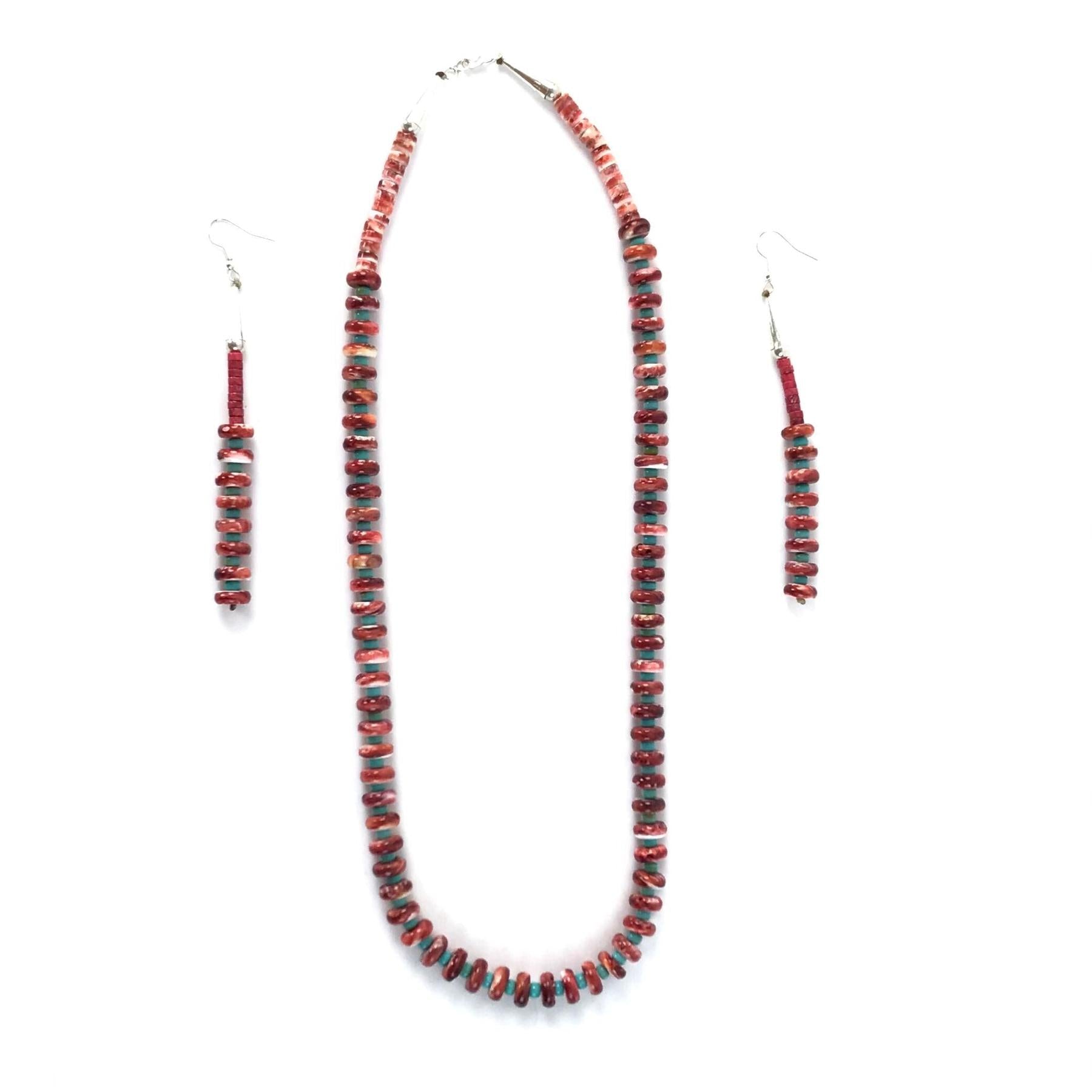 Robert L. Coriz Spiny Oyster Shell and Turquoise Necklace and Earring Set-Indian Pueblo Store