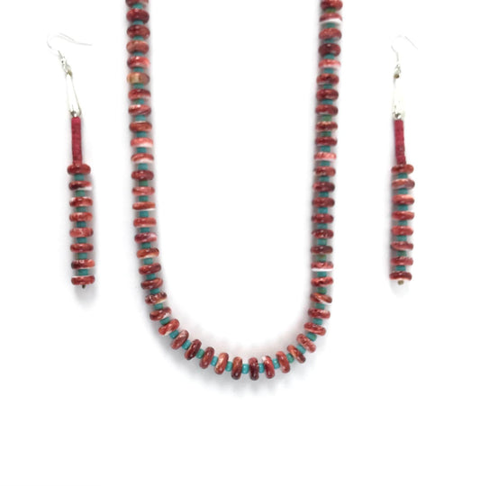 Robert L. Coriz Spiny Oyster Shell and Turquoise Necklace and Earring Set-Indian Pueblo Store