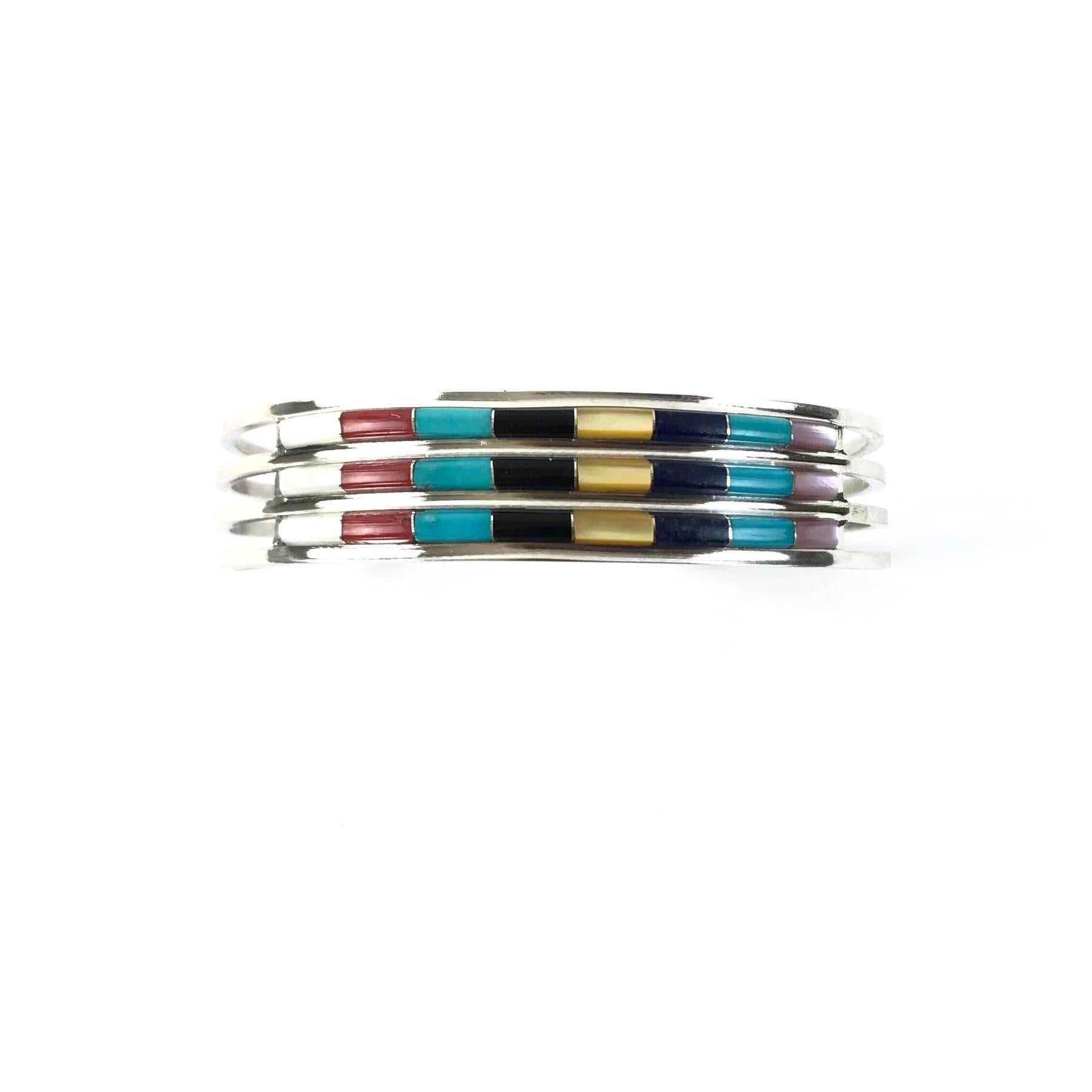 Anson and Letitia Wallace Multi-Gemstone Triple Row Inlay Bracelet-Indian Pueblo Store