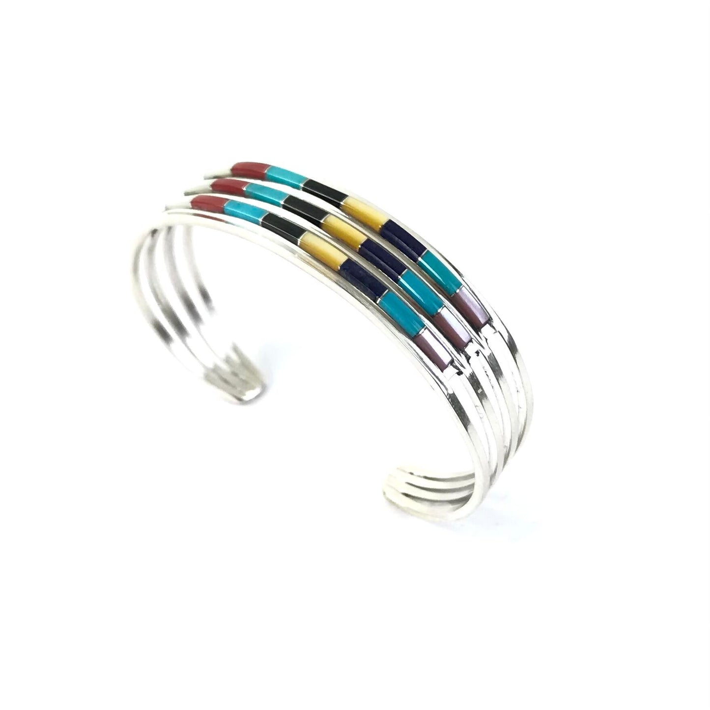 Anson and Letitia Wallace Multi-Gemstone Triple Row Inlay Bracelet-Indian Pueblo Store