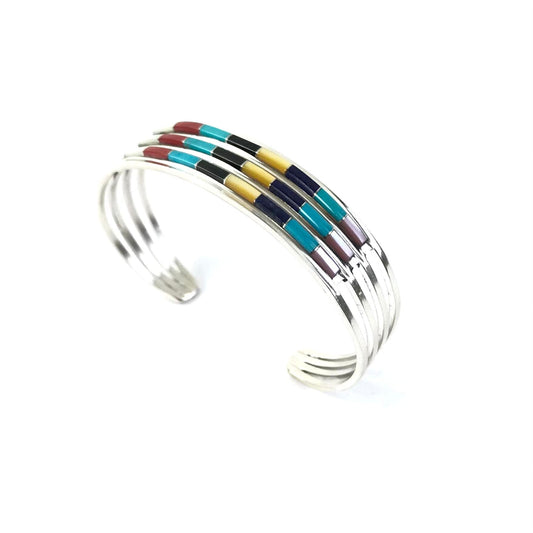 Anson and Letitia Wallace Multi-Gemstone Triple Row Inlay Bracelet-Indian Pueblo Store