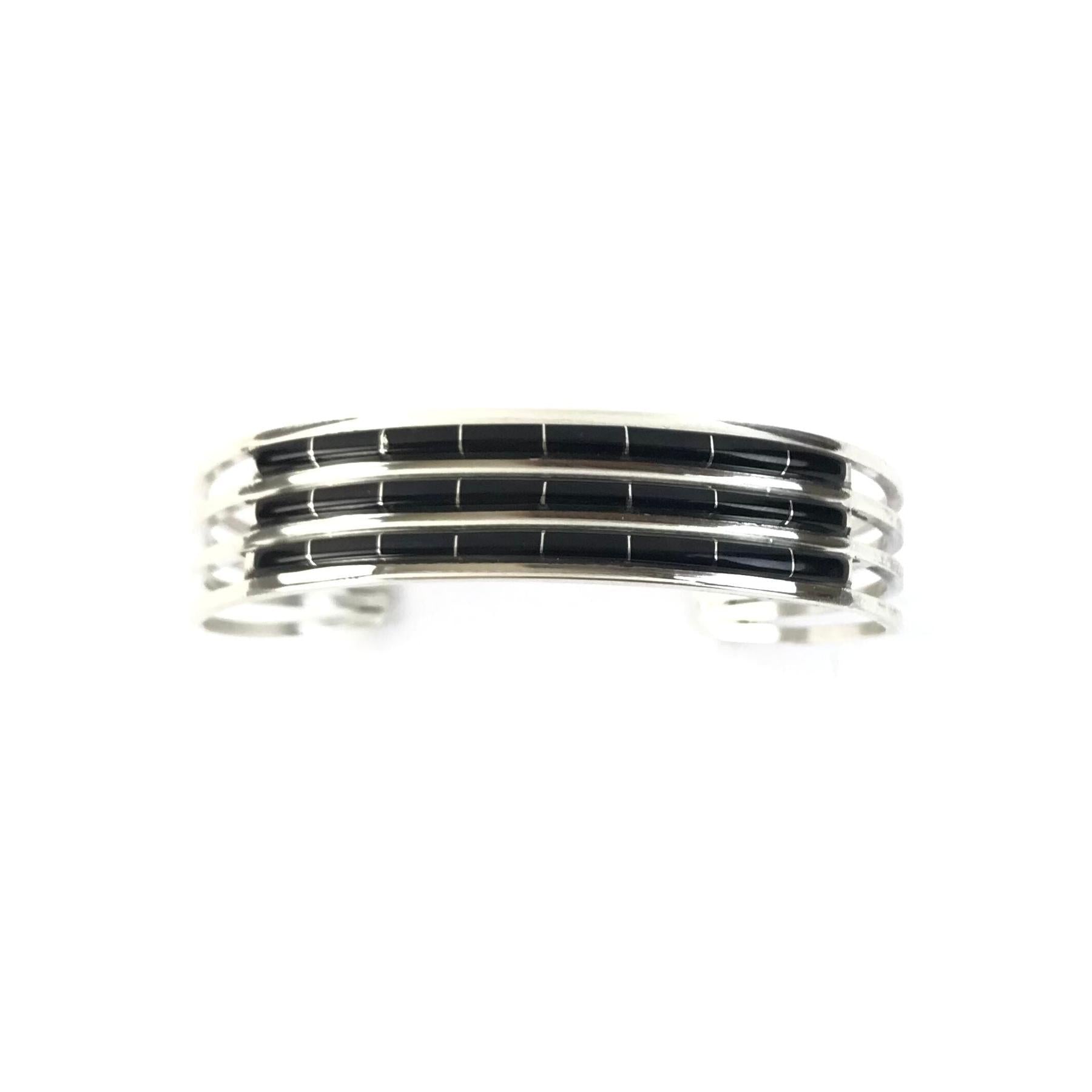 Anson and Letitia Wallace Jet Triple Row Inlay Bracelet-Indian Pueblo Store