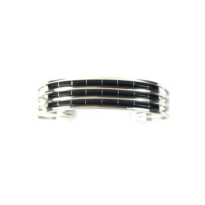 Anson and Letitia Wallace Jet Triple Row Inlay Bracelet-Indian Pueblo Store