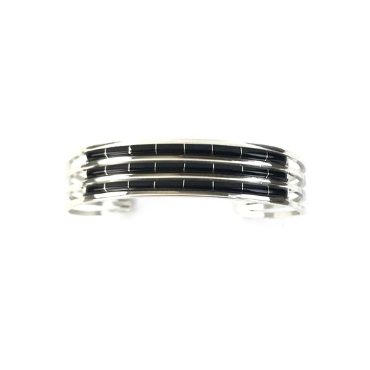Anson and Letitia Wallace Jet Triple Row Inlay Bracelet-Indian Pueblo Store
