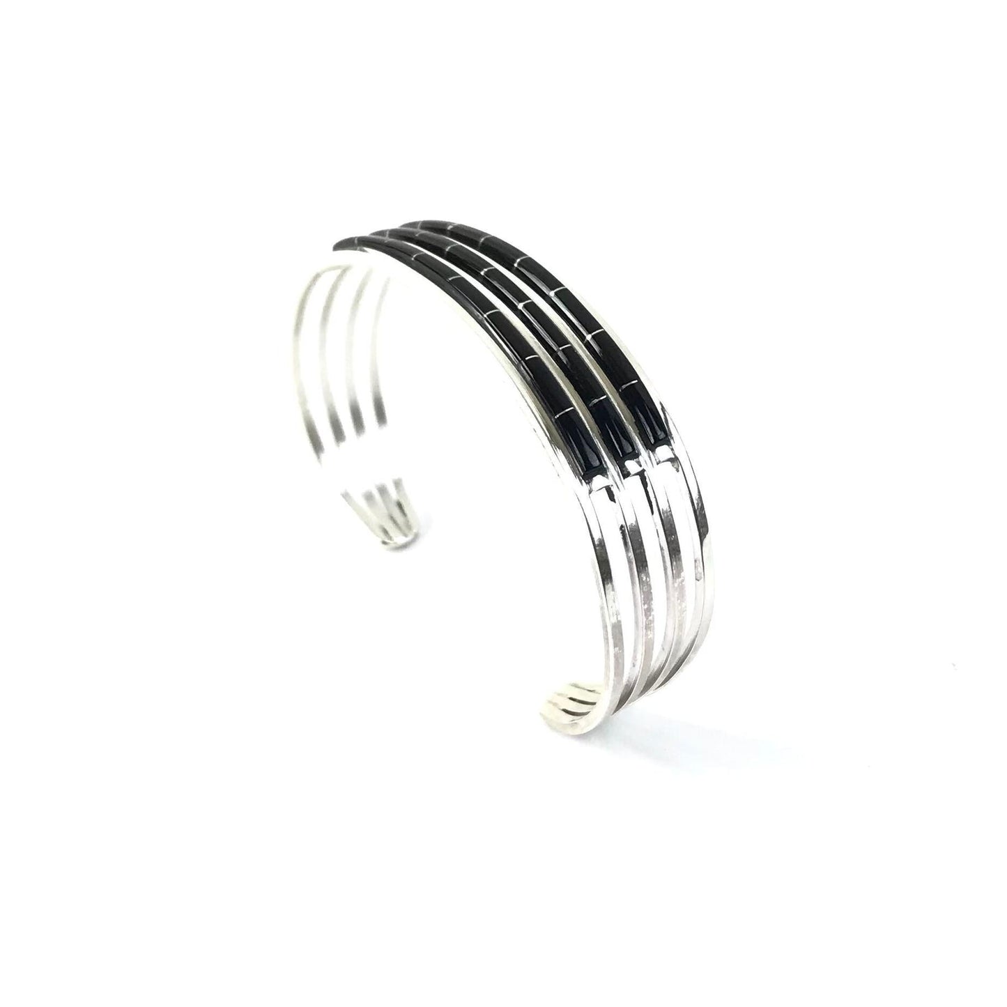 Anson and Letitia Wallace Jet Triple Row Inlay Bracelet-Indian Pueblo Store