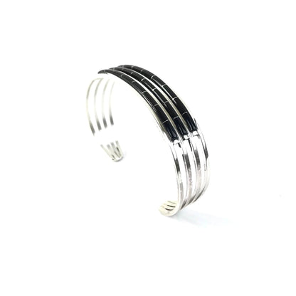 Anson and Letitia Wallace Jet Triple Row Inlay Bracelet-Indian Pueblo Store