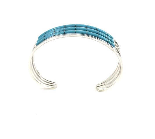 Anson Wallace Triple Row Inlay Bracelet-Turquoise-Indian Pueblo Store