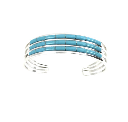 Anson Wallace Triple Row Inlay Bracelet-Turquoise-Indian Pueblo Store