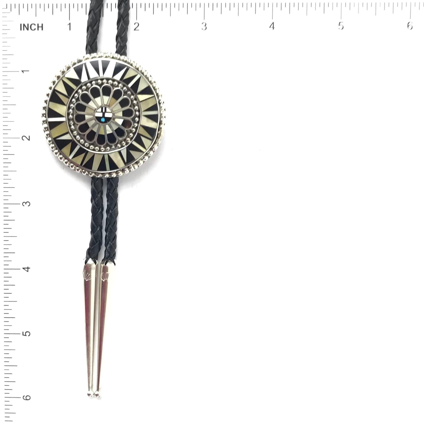 April Unkestine Inlay Sunface Cluster Bolo Tie-Indian Pueblo Store