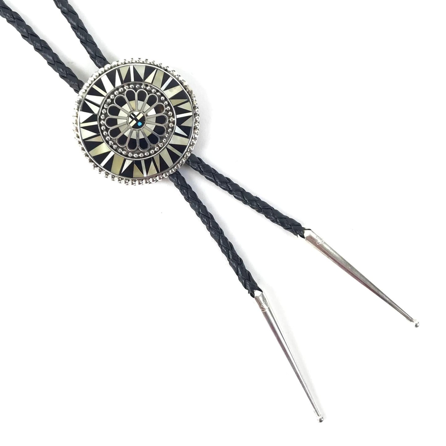 April Unkestine Inlay Sunface Cluster Bolo Tie-Indian Pueblo Store