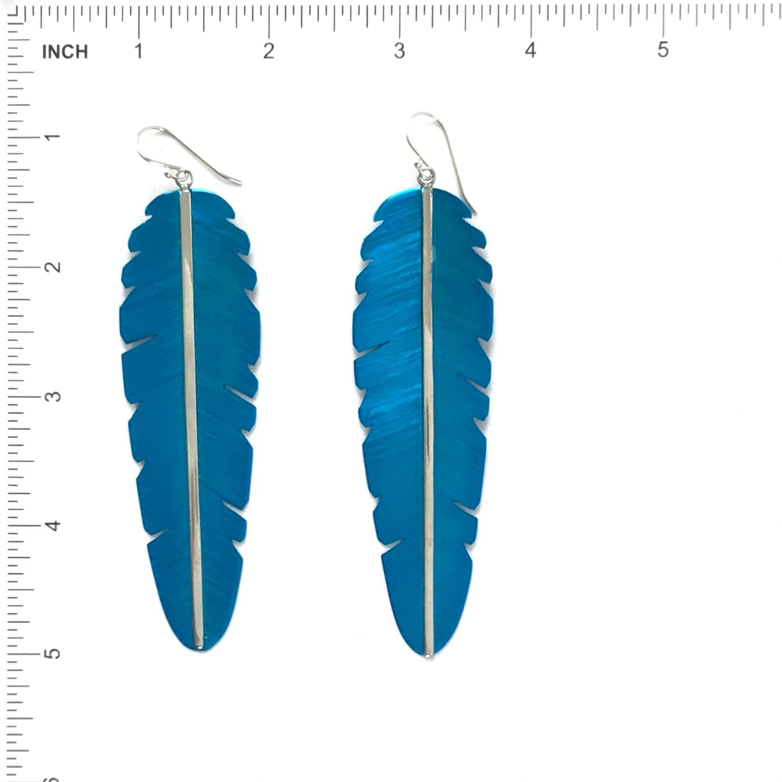 Michael and Elizabeth Kirk XLG Turquoise Ceramic Feather Dangle Earrings-Indian Pueblo Store