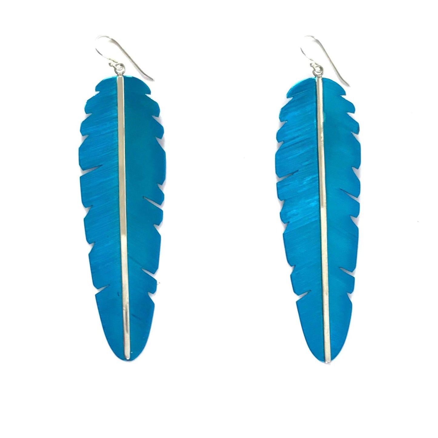 Michael and Elizabeth Kirk XLG Turquoise Ceramic Feather Dangle Earrings-Indian Pueblo Store