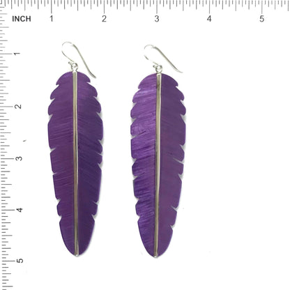 Michael and Elizabeth Kirk XLG Purple Ceramic Feather Dangle Earrings-Indian Pueblo Store