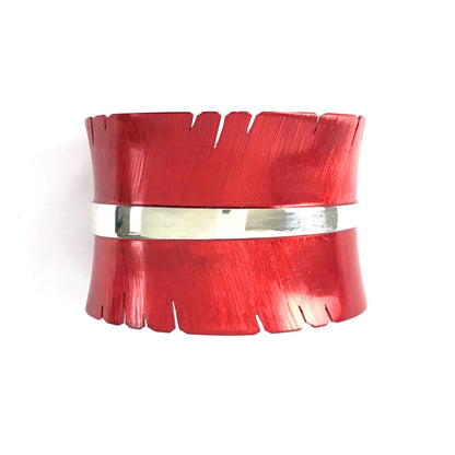 Michael and Elizabeth Kirk Red Feather Wide Bracelet-Indian Pueblo Store