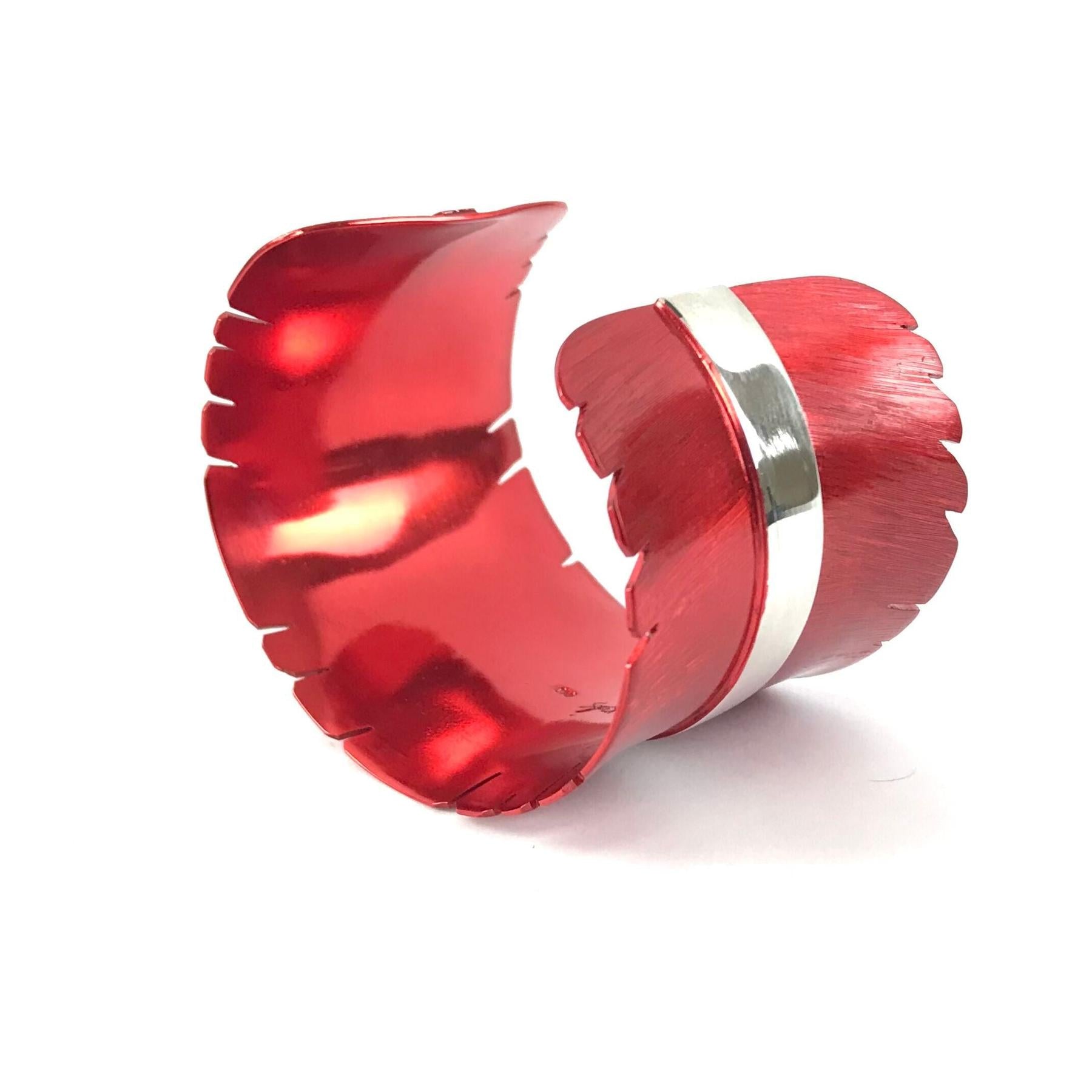 Michael and Elizabeth Kirk Red Feather Wide Bracelet-Indian Pueblo Store