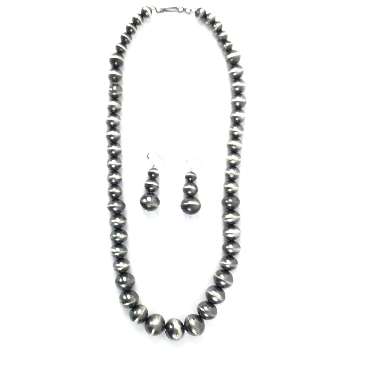 Virgina Tso Graduated Antiqued Bead Necklace and Earring Set-Indian Pueblo Store