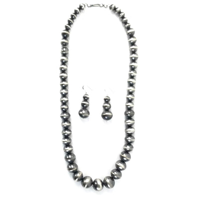 Virgina Tso Graduated Antiqued Bead Necklace and Earring Set-Indian Pueblo Store