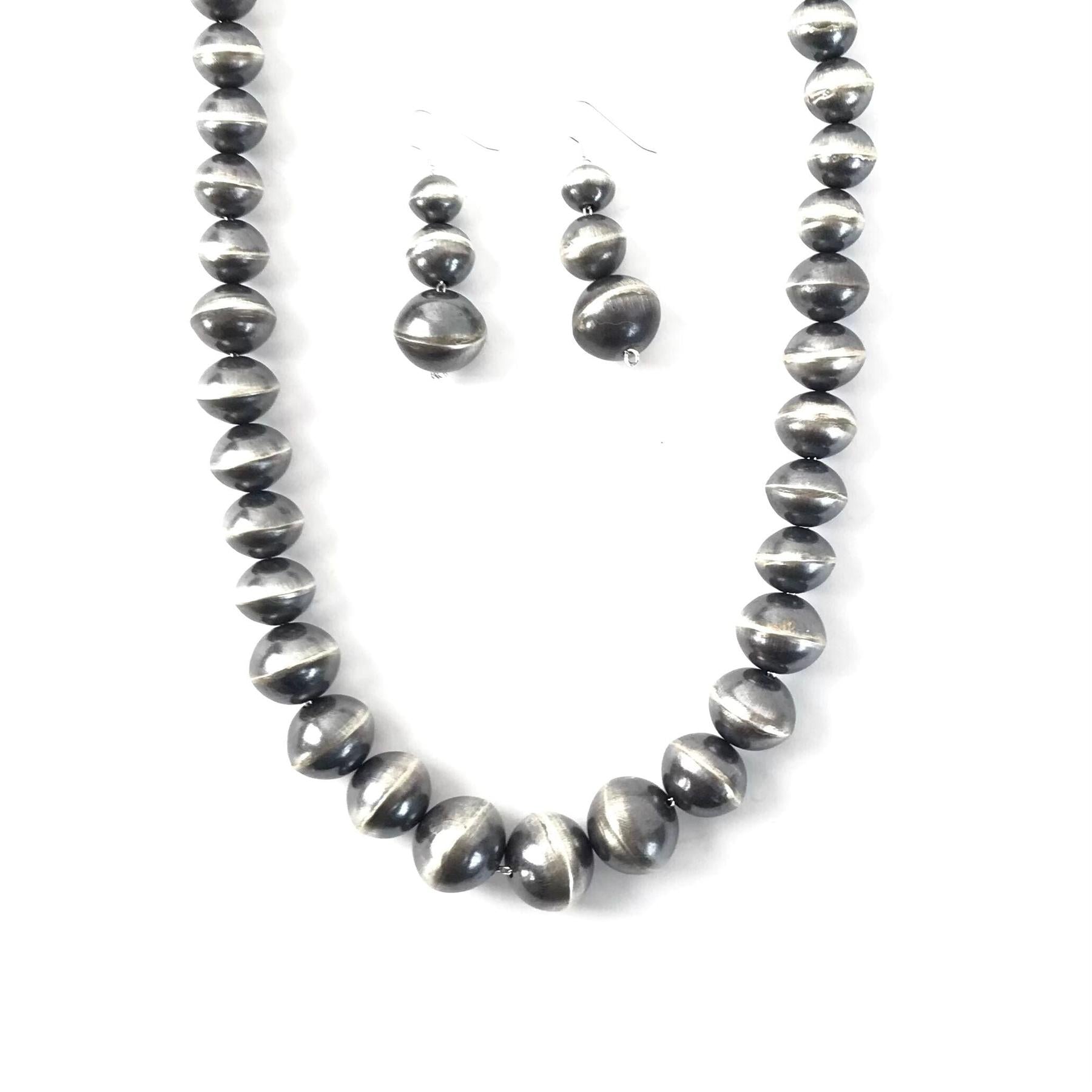 Virgina Tso Graduated Antiqued Bead Necklace and Earring Set-Indian Pueblo Store