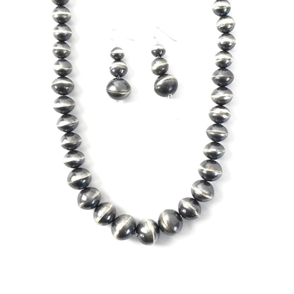 Virgina Tso Graduated Antiqued Bead Necklace and Earring Set-Indian Pueblo Store