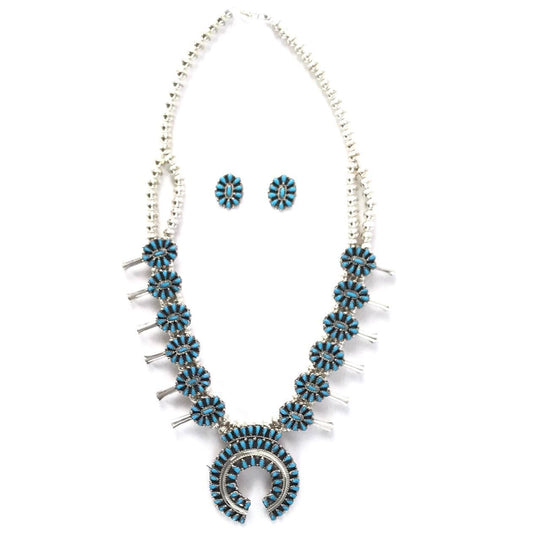 Marcella James Turquoise Squash Blossom Necklace and Earring Set-Indian Pueblo Store