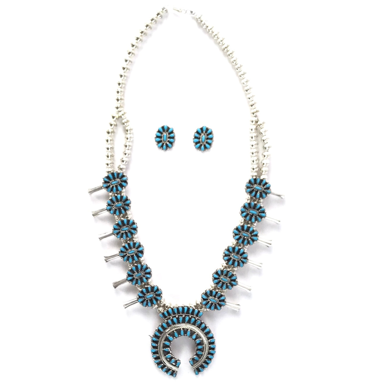 Marcella James Turquoise Squash Blossom Necklace and Earring Set