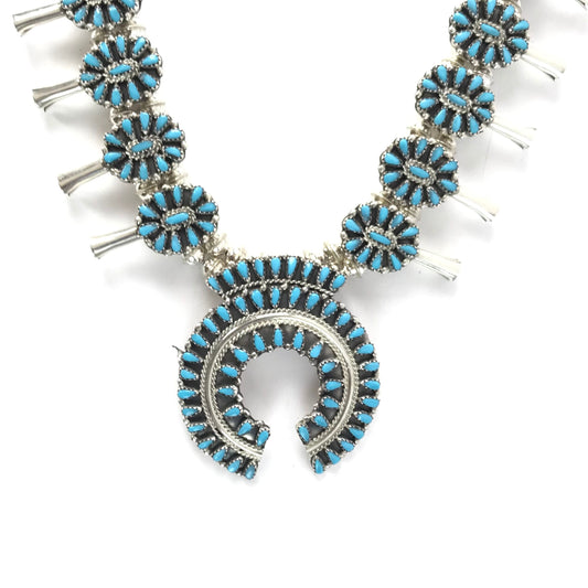 Marcella James Turquoise Squash Blossom Necklace and Earring Set