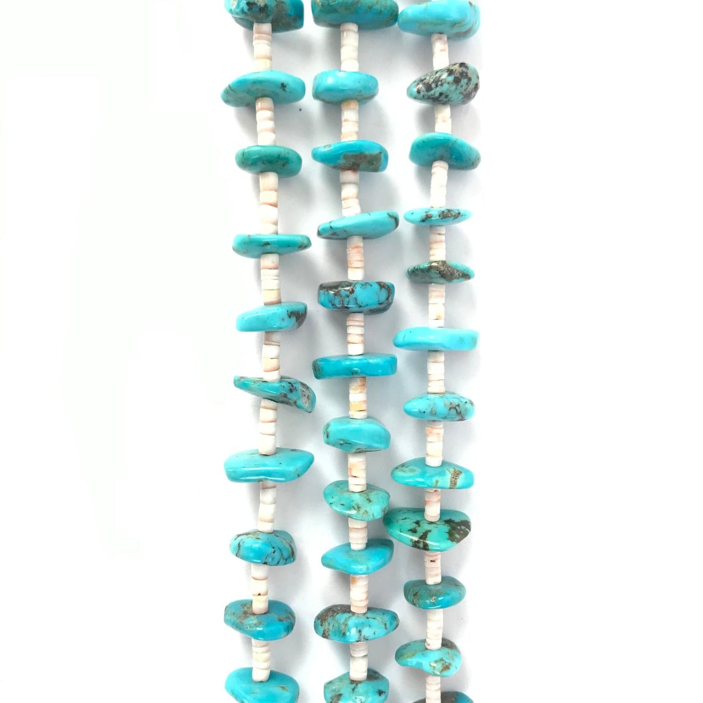Cheryl Duran Turquoise and Pink Shell Three Strand Heishi Necklace-Indian Pueblo Store