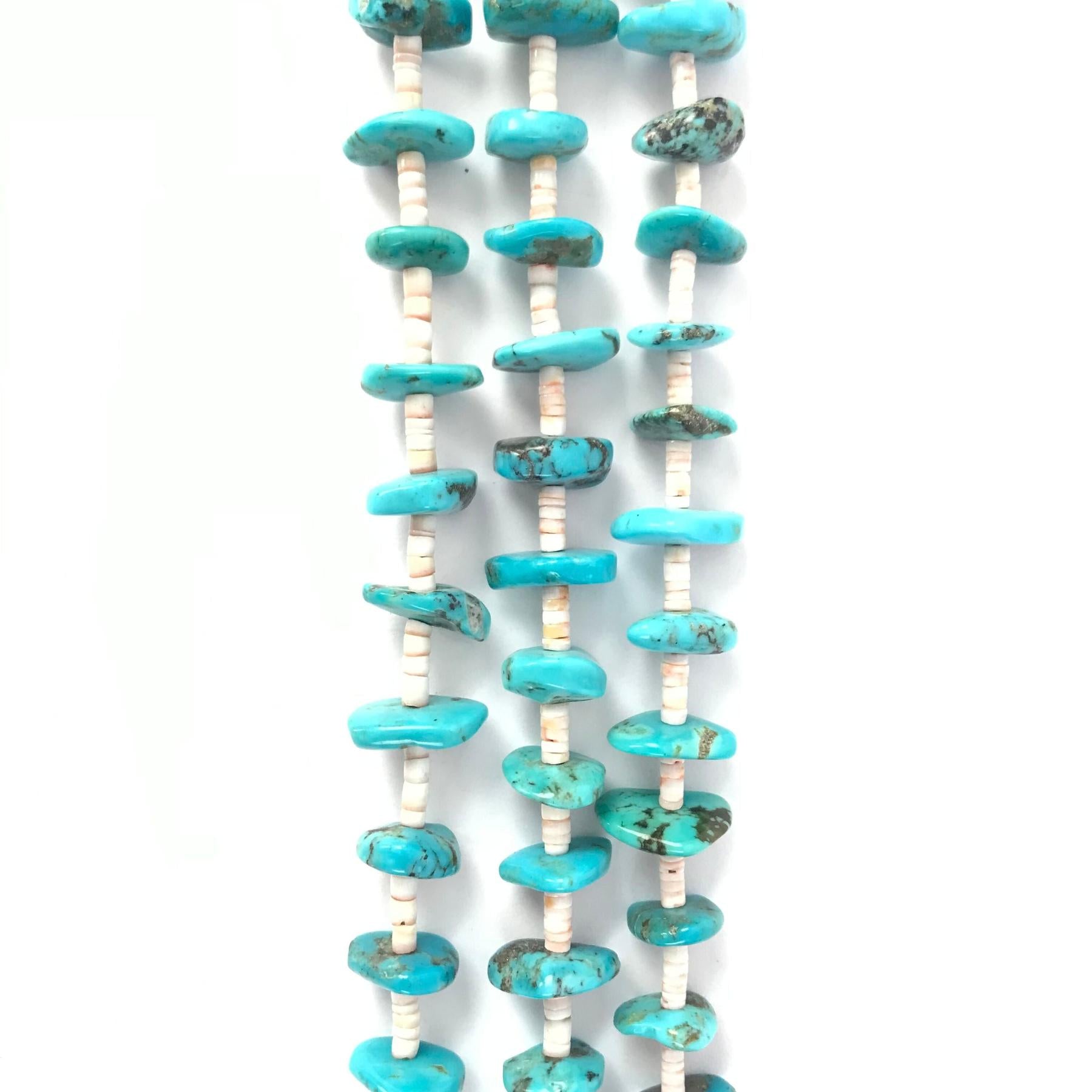 Cheryl Duran Turquoise and Pink Shell Three Strand Heishi Necklace-Indian Pueblo Store