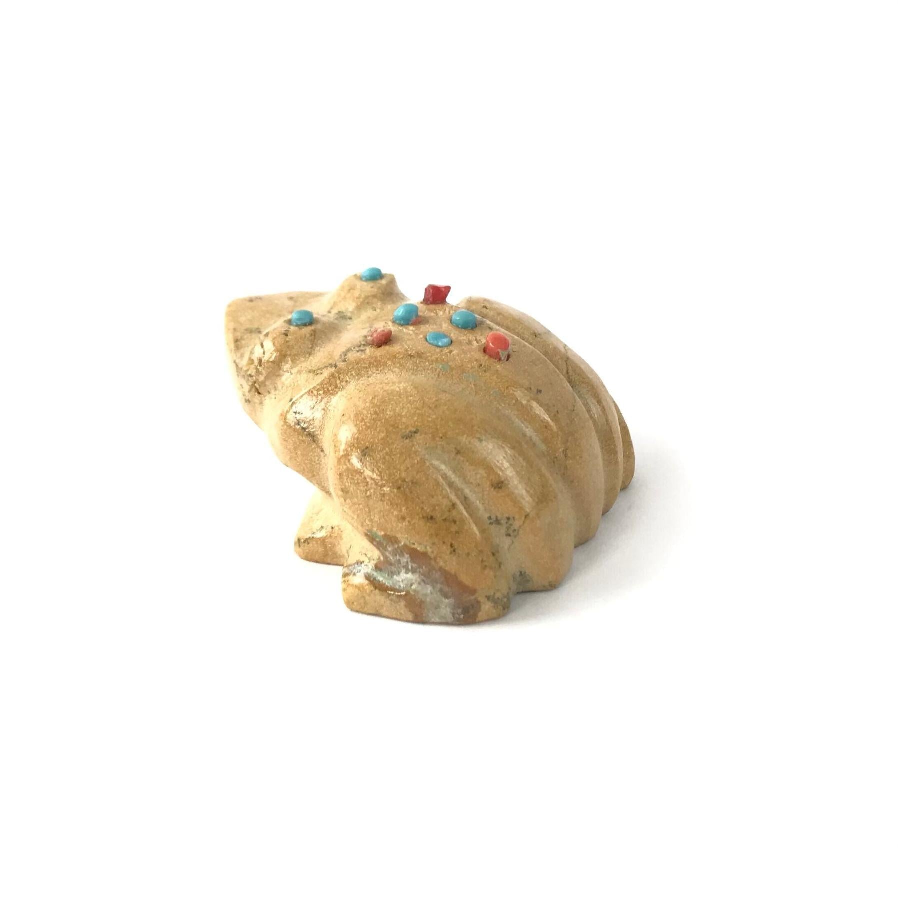 Alex Tsethlikai Travertine Frog Fetish Carving-Indian Pueblo Store