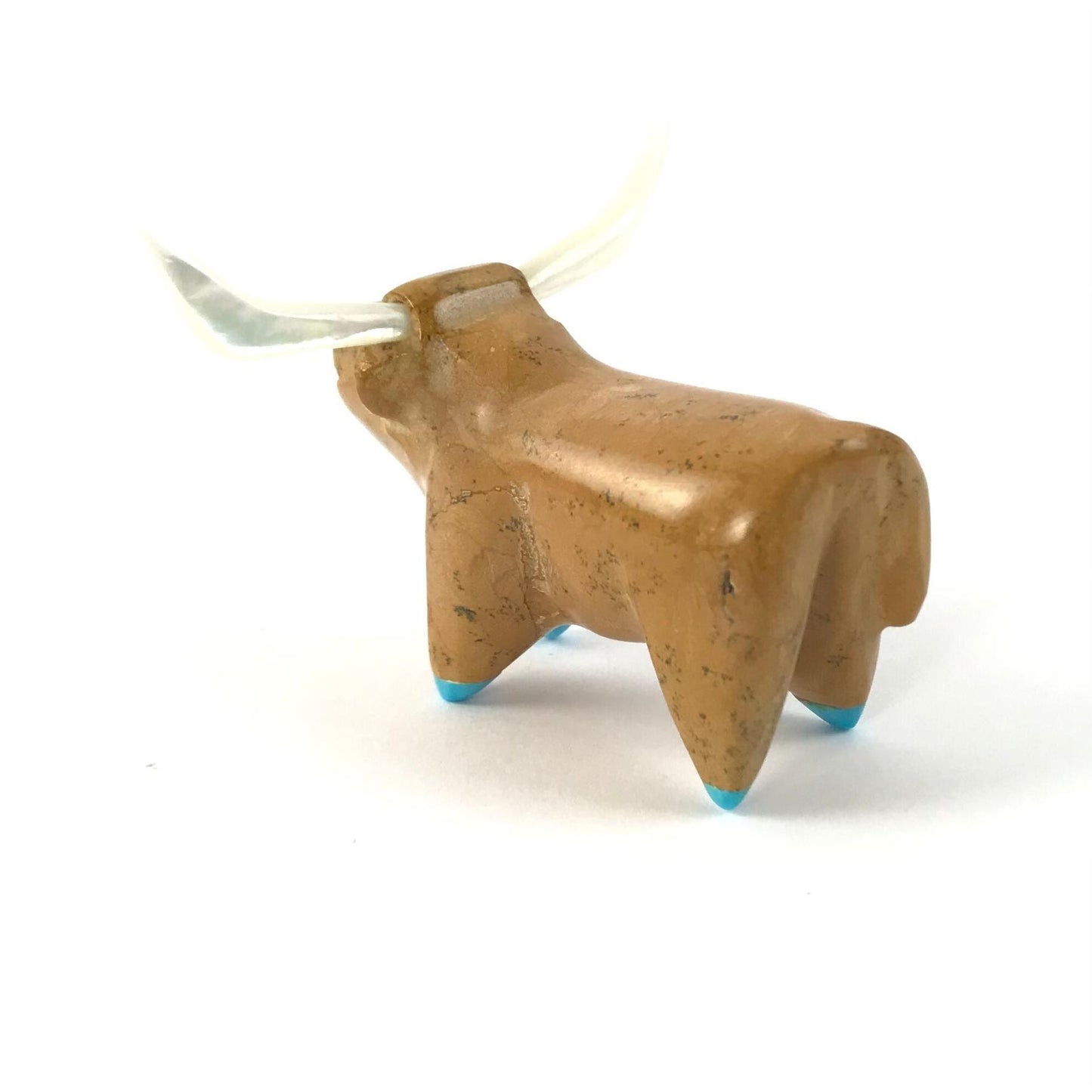 Enrike Leekya Travertine Long Horn Bull Fetish Carving-Indian Pueblo Store